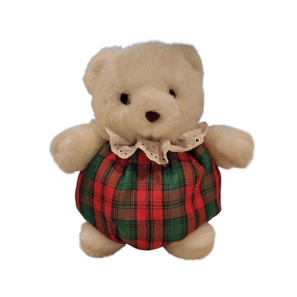 Russ Berrie Bear HOLLY White Soft Christmas Plush Tartan Fabric Body 8